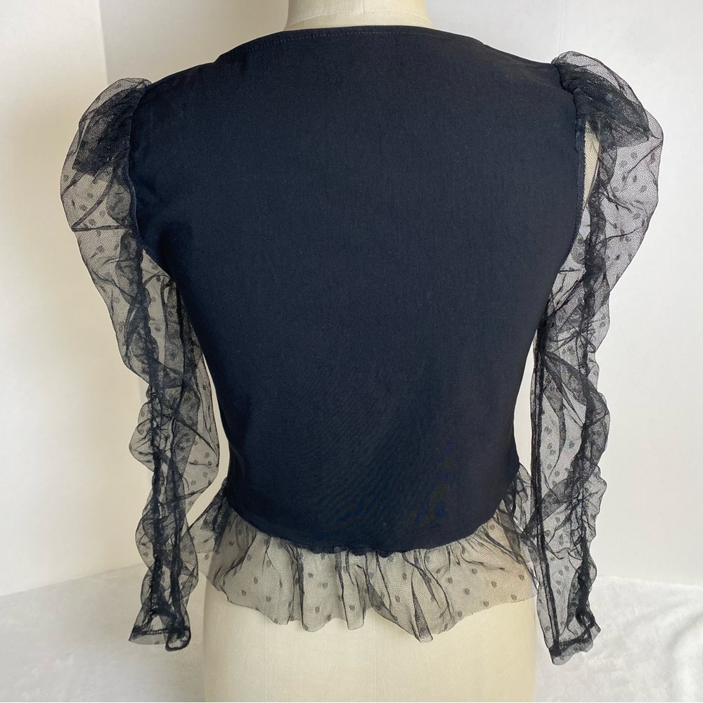 Topshop Dotted Mesh Black Top Size 12 - Picture 6 of 10